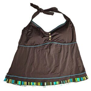 24th & Ocean Brown Swim Top with Multicolor Trim Womens Size 22